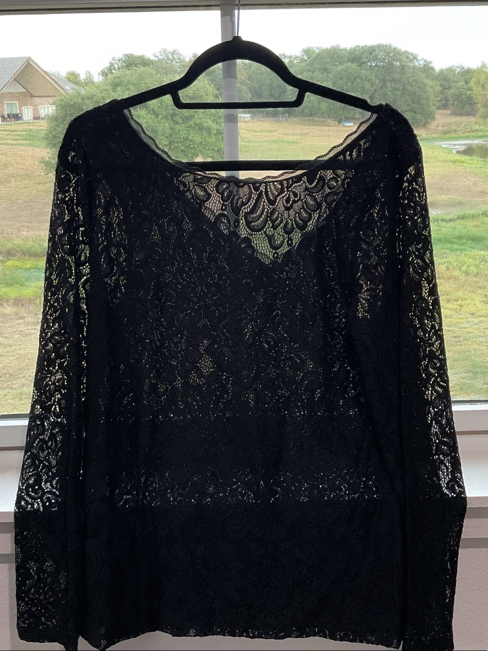 White House Black Market Black Lace Long-Sleeve Top